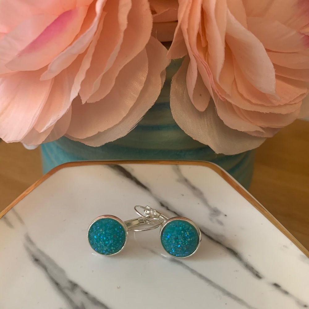 2/$20 Leverback Teal Druzy Earrings
